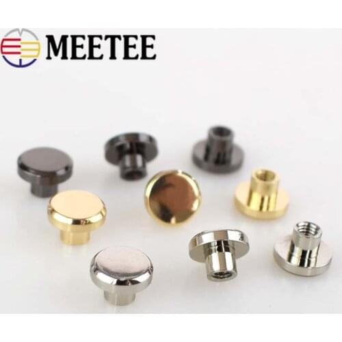 Meetee 10set 8/10mm Flat Bottom Screw Metal Buckle Button DIY Leather Bag Clothing Decor Craft Sewing Accessories BD395
