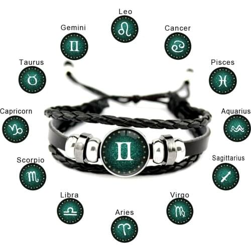 12 Constellations Zodiac Signs Bracelets Multilayer Leather Adjustable Charm Personality Fashion Jewelry Women Men Casual Gift