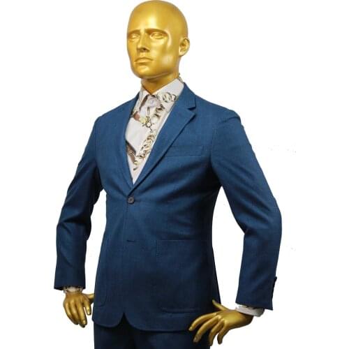 Custom tailor made Mens bespoke suit jacket pant business formal wedding coat blue wool linen silk NO-lining slim fit free ship