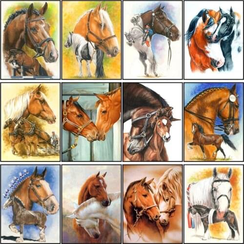 Round full diamond 5D animal diamond painting horse diamond embroidery kit home decoration 30*40