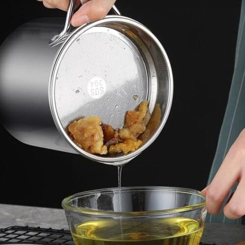 Stainless Steel 1.3L Oil Dripping Filter Container Oil Filter Storage Can W/ Lid Tray Kitchen Supplies Grease Strainer Tools