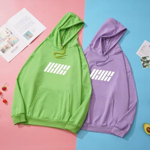 New Ikon Kpop Hoodie Sweatshirt Women Casual Loose White Letter Print Pullover Harajuku Tracksuit Kawaii Top Autumn Thin Clothes