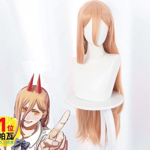 Chainsaw Man Power Cosplay Wigs Long Straight Orange Women Hair Wig Heat Resistant Synthetic Hair Halloween Party