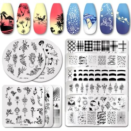 PICT YOU Striped Line Nail Stamping Plates Plants Leaves Lavender Flower French Nail Art Plate Stencil Stainless Steel Design