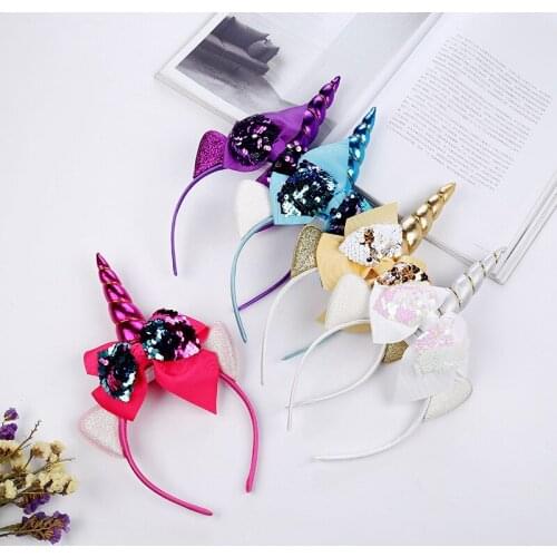 New European and American creative unicorn headdress sweet and cute bow childrens headband birthday party show headband
