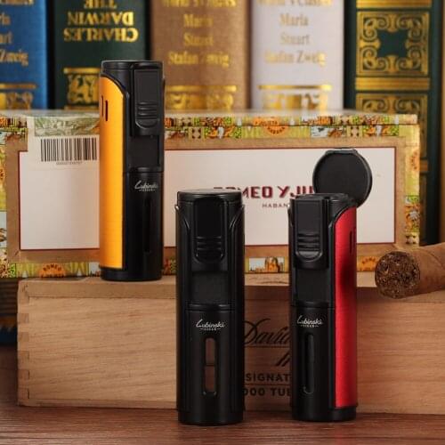 Lubinski Jet Cigar Lighter Torch Metal 5 Blue Flame Windproof Butane Lighter Gas Outdoor Ignition Tool Gift Box