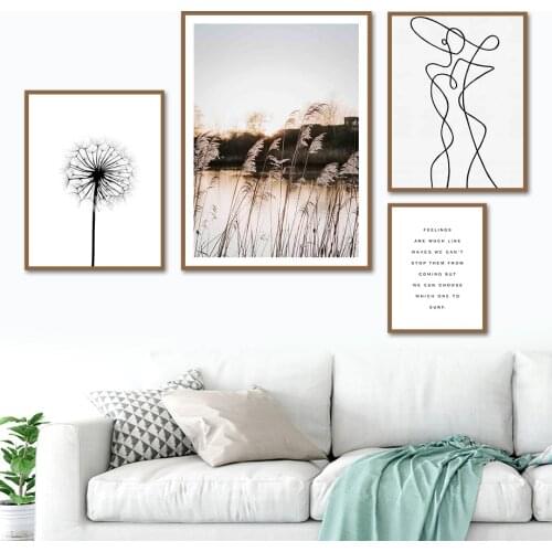 Reed Dandelion River Line Girl Quotes Wall Art Canvas Painting Nordic Posters And Prints Wall Pictures For Living Room Decor