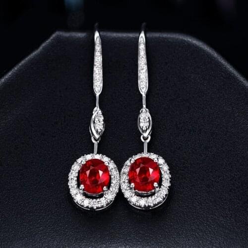 Luxury Female 925 Silver Zircon Stone Earrings Red Blue Green Oval Vintage Elegant Drops Dangle Wedding Earrings for Women