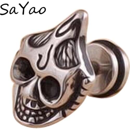 SaYao 2 Piece Skull Stainless Steel Studs Men Women punk Earrings Skulls Earring Stud Body Piercing Jewelry