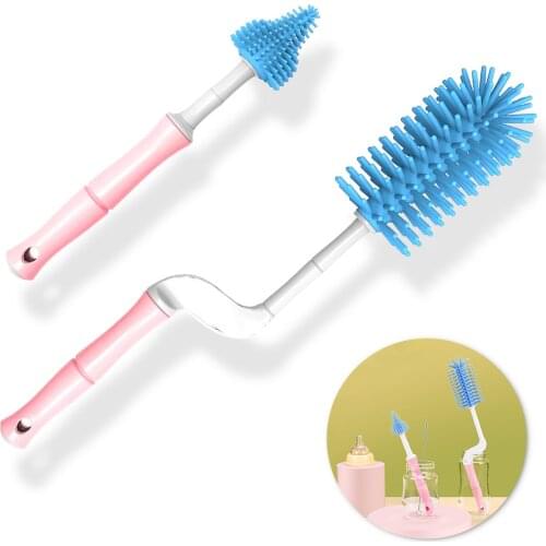 Baby Bottle Cleaner Brushes Silicone 360 Degree Rotation Long Handle Baby Milk Bottle Nipple Cup Clean Cleaning Brush
