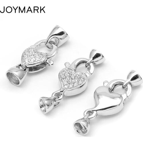 3 Styles Heart Shape Zircon Pave 925 Sterling Silver Spring Lobster Clasps Connectors With End Caps Jewelry Findings SC-CZ092
