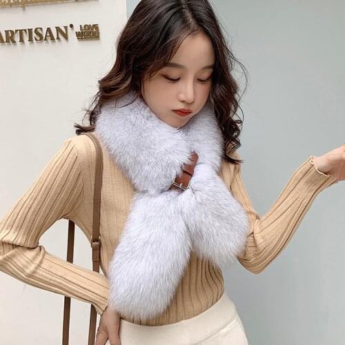 MS.MinShu Women Fox Fur Scarf Leather Belt Natural Fox Fur Scarf Winter Women Fur Collar Drop shipping