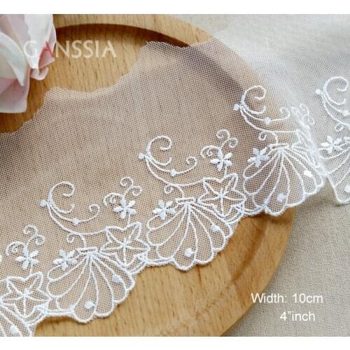 1yard Width:10cm Fabric Flower Embroidered Lace Trim Ivory White For Curtains Dress DIY Sewing Supplie Decoration (ss-2344)