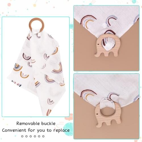 1pc 100% Cotton Baby Wooden Teether Baby Bibs Scarf Safe Organic Wooden Ring Bibs Nursing Training Teethers Toy Gift