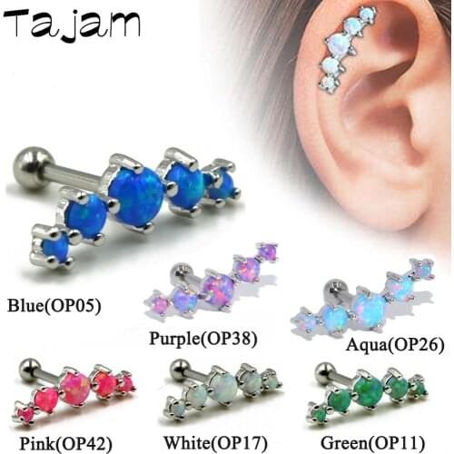 Tajam 1PC Opal Prong Set CZ Stone Ear Tragus Cartilage Helix Earring Stud Piercing Body Jewelry 16G Stainless Steel