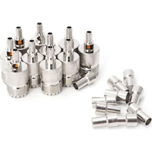 10 Sets UHF Female Jack SO239 Crimp RF Connector Coaxial Adapter For RG58 RG142 RG400 LMR195 Cable