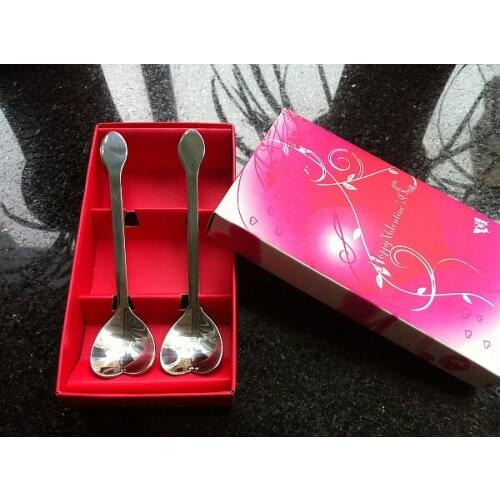 100sets/lot Heart Spoons set Wedding Favors and return gifts with LOVE pink gift box Guest Gift Free shipping