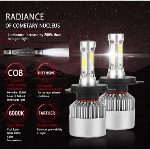 2Pcs 2X H4 LED H7 H11 H8 HB4 H1 H3 HB3 Auto S2 Car Headlight Bulbs 72W 8000LM Car Styling 6500K led automotivo
