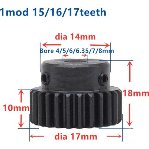 2pcs Spur Gear pinion 15teeth 16teeth 17teeth Mod 1 M=1 Bore 4mm-8mm Right Teeth steel CNC gear transmission industry RC car