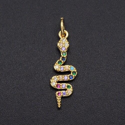 22x7mm 100% CZ Zircon DIY Jewelry Rainbow Snake Charm Pendant Wholesale Necklace Making Charms Top Quality