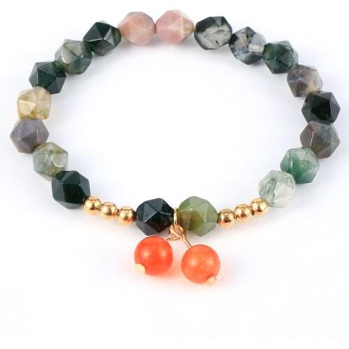 8mm Face Natural Stone Beads Bracelet For Women Top Grade India Onyx Tiger Eye Pink Crystal Stand Bracelets 2020 Fashion Jewelry