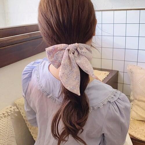Bohemian Women Purple Flower Bowknot Elastic Hair Bands Girls Printing Ponytail Holder Scrunchies Headband Hair Ties Accessories
