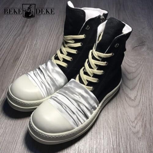 Patchwork High-Top Canvas Shoes Men Street Lace Up Casual Ankle Boots Autumn Lovers Designer Platform Sneakers Trainer Plus Size