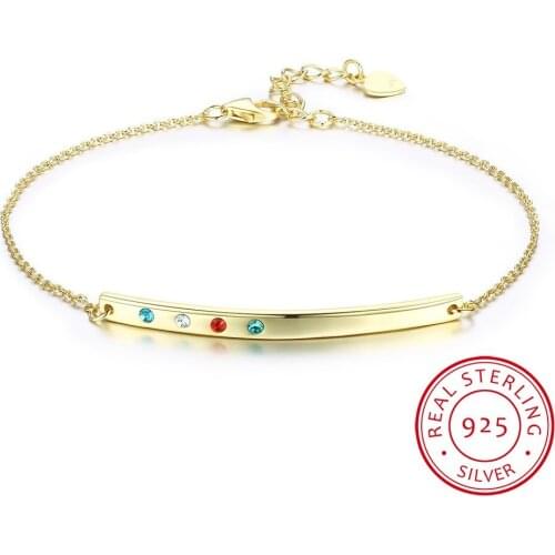 LEKANI Crystals Chain Bracelet Bangles Fashion Korean Tiny Bar Hand Accessories Gold Plated S925 Silver For Women