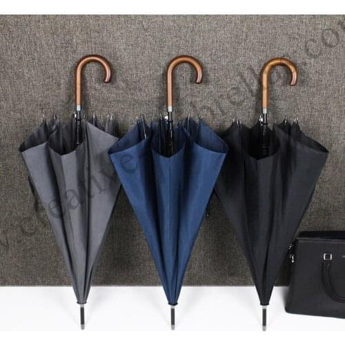 3pcs/lot Long-handle auto open 70T wooden classical business gents umbrellas anti-thunder fiberglass outdoor commercial parasol