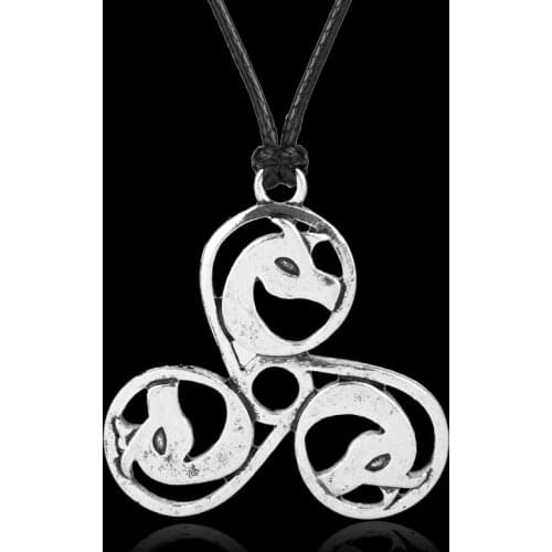 Dongsheng 1pcs Antique Triple Celtics Dragon Pendant Handmade Viking Necklace Jewelry XL-125