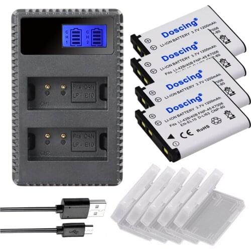 Doscing 4x 3.7V Li-40B Li-42B Li 40B 42B Li40B Battery + LCD Dual Charger for Olympus Pentax D-Li63 Fuji NP-45 Nikon EN-EL10