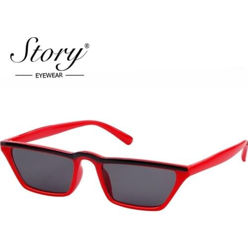 STORY 2018 Fashion Small Rectangle Sunglasses Men Women Brand Retro Red Yellow Black Narrow Frame Shades Female Acetate Eyewear