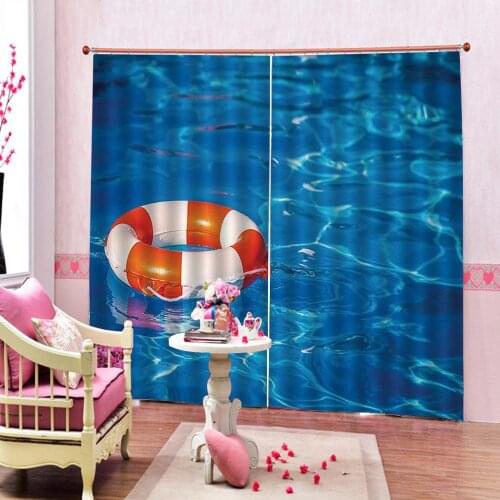 Underwater Swim Ring Pattern Theme Curtain Large Window For Living room Bedroom Bedroom Blackout Drapes 2 Panels With Hooks