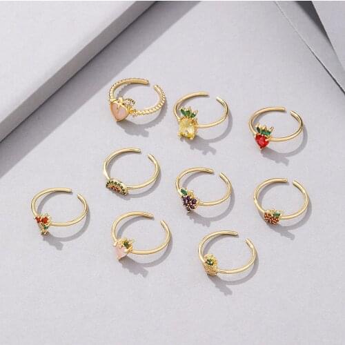 Lost Lady Creative Fashion INS Fruit Ring Popular Cute Pineapple Peach Grape Lady Ring Alloy Jewelry Wholesale Direct Sales