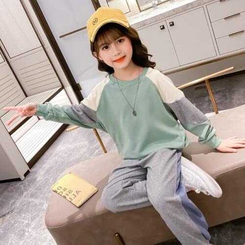 Girls Clothing Set 2021 Autumn School Kids Patchwork Sweatshirt + Pants Sports Suits Children Casual Girls Clothes Tracksuit