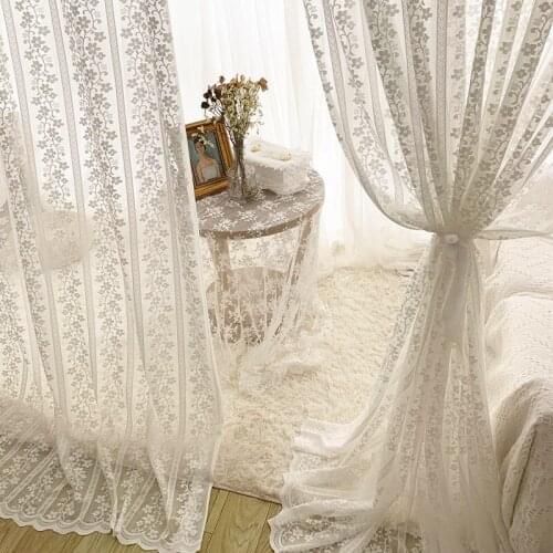 Korean French American Country Pastoral White Lace Sweet Translucent Partition Gauze Tulle Curtains for Living Room Bedroom