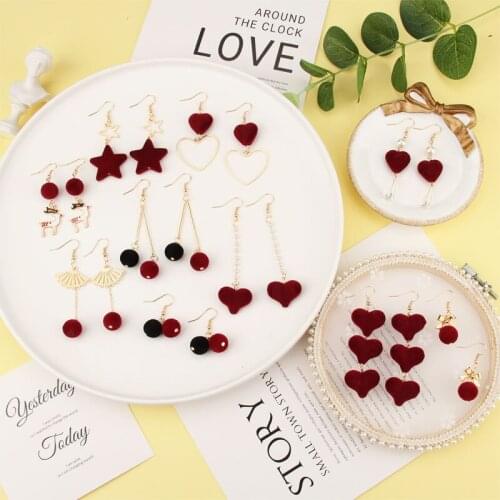 Red earrings diy material package new simple pompom beaded earrings earrings ear clips novice