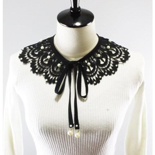 Linbaiway Black Hollow Fake Collars for Women Shirt Detachable Collar Neck Shawl Wrap False Collars Ladies Sweater Dress Decor