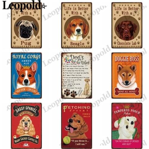 Metal Tin Plate Pet Dog Letter Card Board Animal Vintage Metal Poster Wall Art Bar Club Cafe Home Decoration Metal Plate 20X30Cm