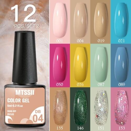 MTSSII Color UV Gel Nail Polish Set Glitter Sequins Soak Off UV LED Gel Varnish Nail Art DIY Base And Top Coat Polish