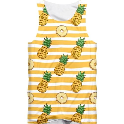 Mens 3D Tank Top Striped Pineapple Print Casual Plus Size Sweatshirt Mens Leaves Casual Fitness Sleeveless Shirt Dropshipping