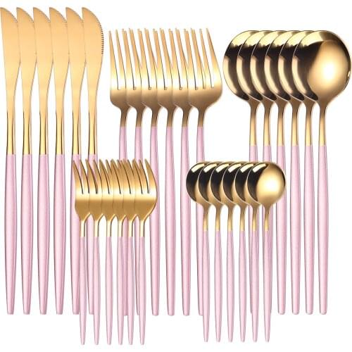 Stainless Steel 30pcs Gold Steak Knife Fork Coffee Spoon Teaspoon Dinnerware Set Kitchen Tableware Home Dishwasher Safe Cutlery