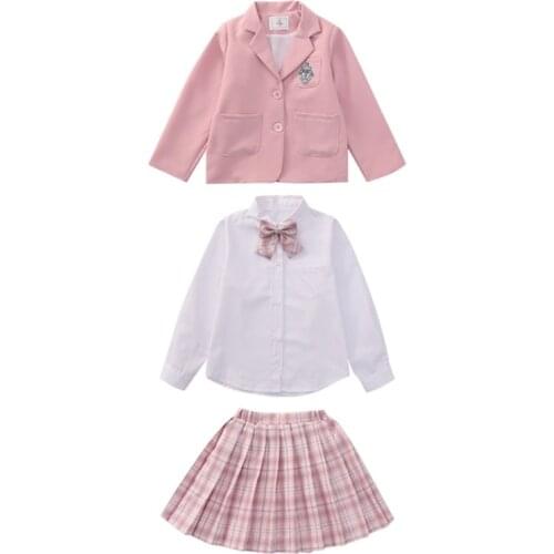 2021 AUTUMN JK girls Plaid Suit Teenage Girl Casual Blazer + Pleated Skirt + White Shirts Kids Clothes Set Spring Girls Outfits