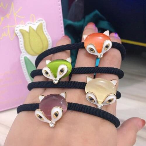 Imitation Crystal Fox Head Rope Female Summer Temperament Headdress Net Red New Exquisite Tie Hair Rubber Band