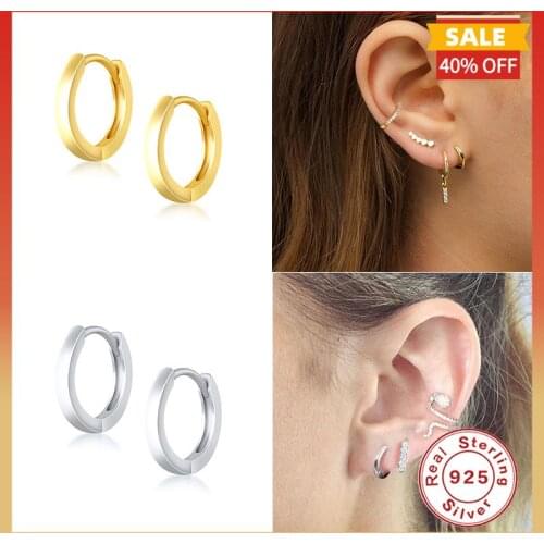 Real 925 Sterling Silver Minimalist Small Round Ear Buckle for Women Punk Unisex Rock Hoop Earring Jewelry Huggie Earring aretes