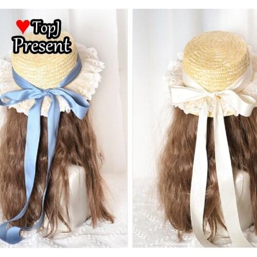 Lolita straw hat womens summer versatile pastoral bow ribbon hat sand lace Beach Hat New Spring and summer