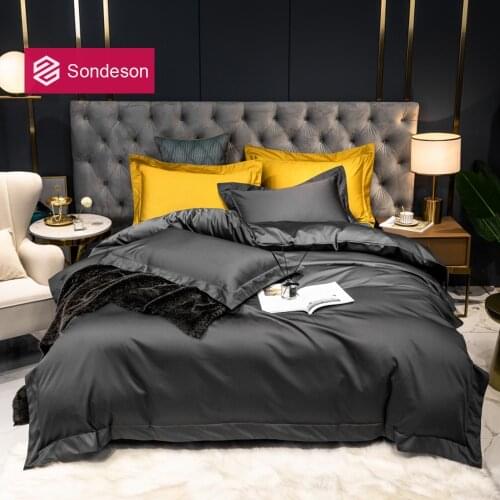 Sondeson 5 Star Hotel Premium 100% Cotton Gray Bedding Set Long-staple Cotton Duvet Cover Flat Sheet Pillowcase Bed Sheet Set