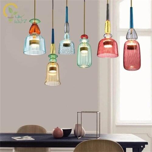Modern Colorful Glass Bottle Led Pendant Light Nordic Makaron Home Deco Hanglamp Restaurant Dining Room Bar Kitchen Pendant Lamp