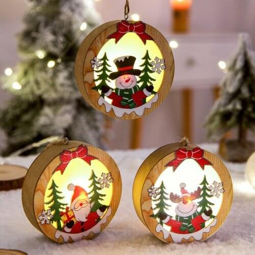 Led Light Christmas Tree Wood Santa Snowman Elk House Decorations for Home Hanging Star Circle Shape Ornaments Xmas Gift Navidad