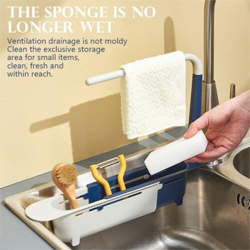 Telescopic Sink Shelf Soap Sponge Drain Rack Storage Basket Faucet Holder Adjustable Bathroom Holder Sink For Home Kitchen
